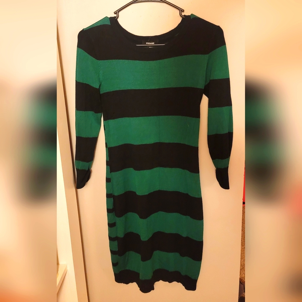 Green and Black Striped Premise Dress